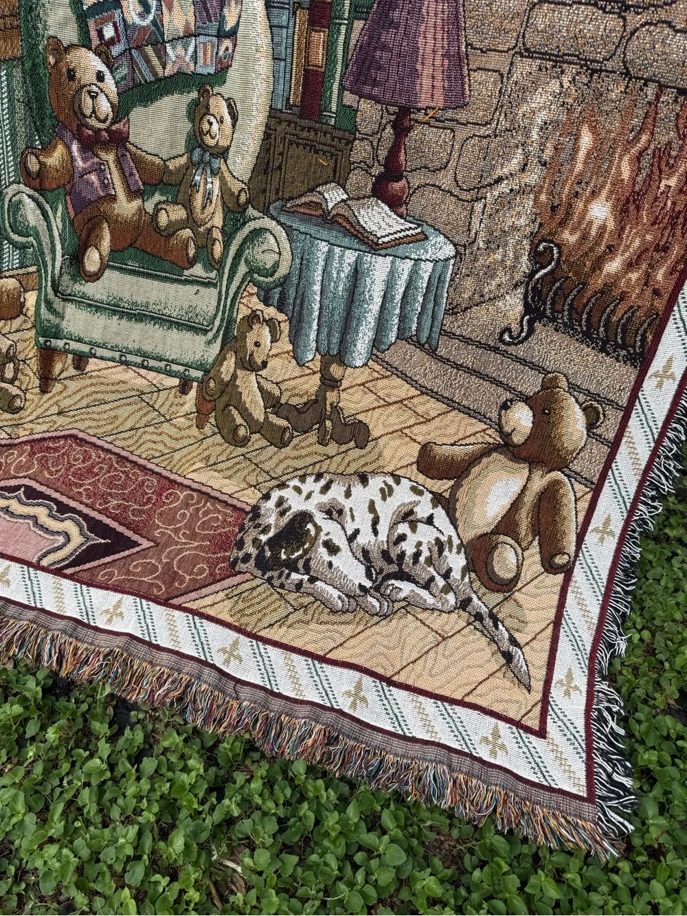 Vintage Multicolor Teddy Bear Tapestry Throw Blanket